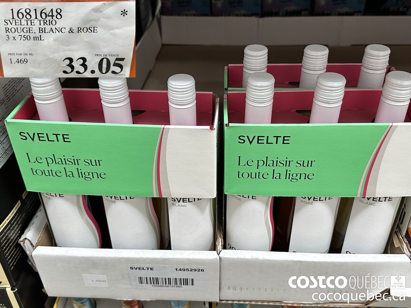1681648 SVELTE TRIO ROUGE, BLANC & ROSE 3 x 750 mL $33.05