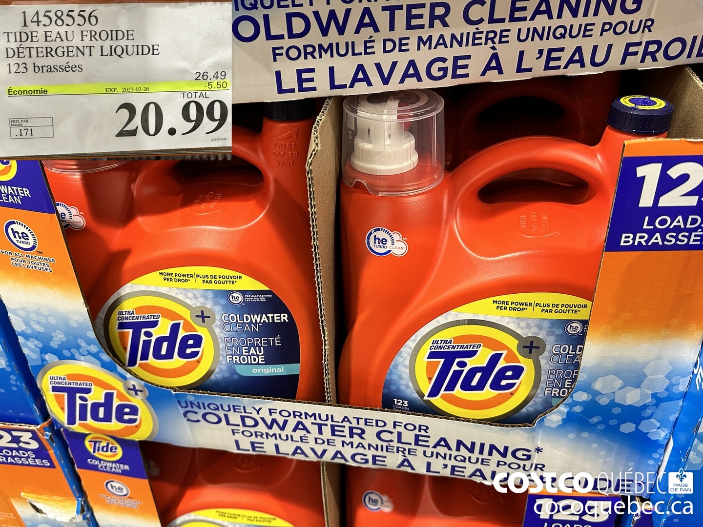 1458556 TIDE EAU FROIDE DETERGENT LIQUIDE 123 brassées  ($5.50 INSTANT SAVINGS EXPIRES ON 2023-02-26) $20.99