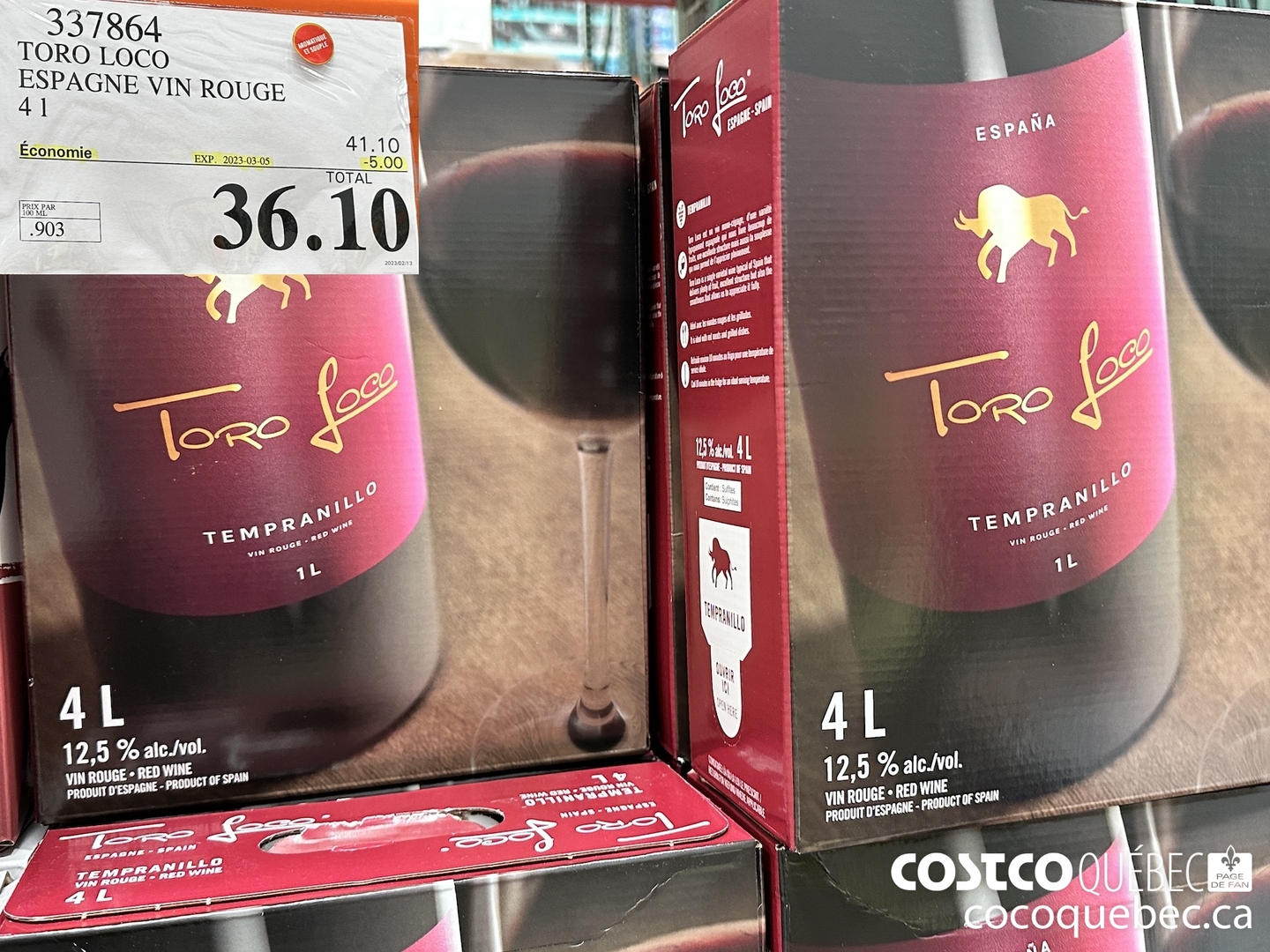 337864 TORO LOCO ESPAGNE VIN ROUGE ($5.00 INSTANT SAVINGS EXPIRES ON 2023-03-05) $36.10