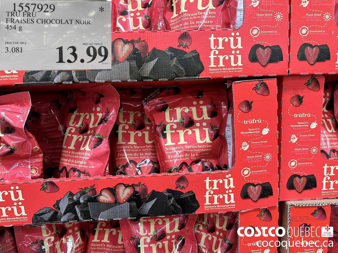 1557929 TRU FRU FRAISES CHOCOLAT NOIR 454 g  $13.99