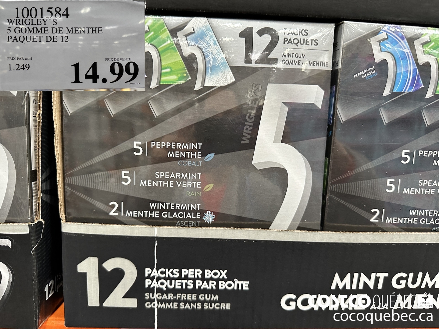 1001584 WRIGLEY'S 5S GOMME DE MENTHE PAQUET DE 12 $14.99