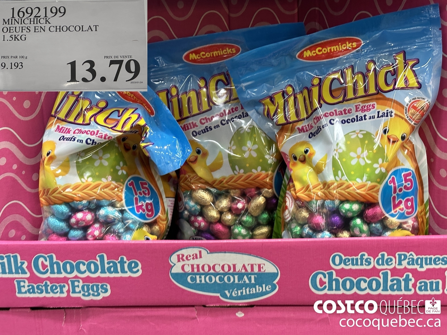 1692199 MINICHICK OEUFS EN CHOCOLAT 1.5KG  $13.79