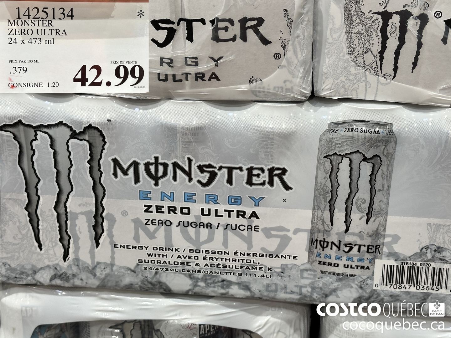 1425134 MONSTER ZERO ULTRA 24 x 473 ml PRIX PAR 100 ML $42.99