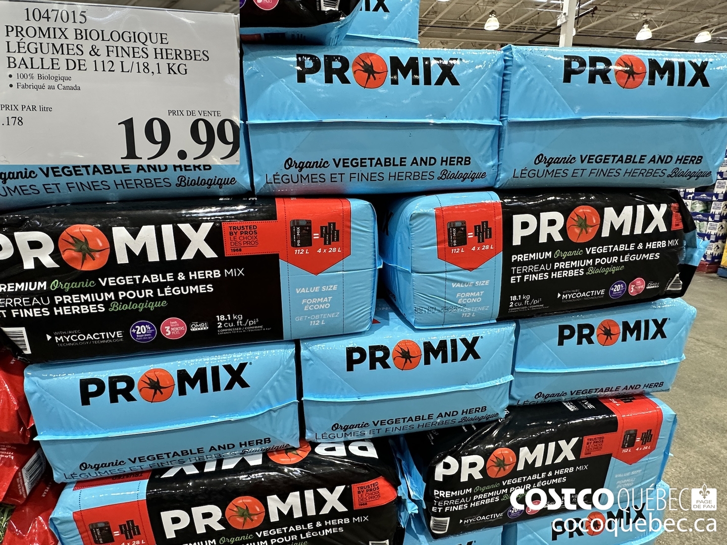 1047015 PROMIX BIOLOGIQUE LEGUMES & FINES HERBES BALLE DE 112 L/18,1 KG 100% Biologique eFabriqué au Canada  $19.99