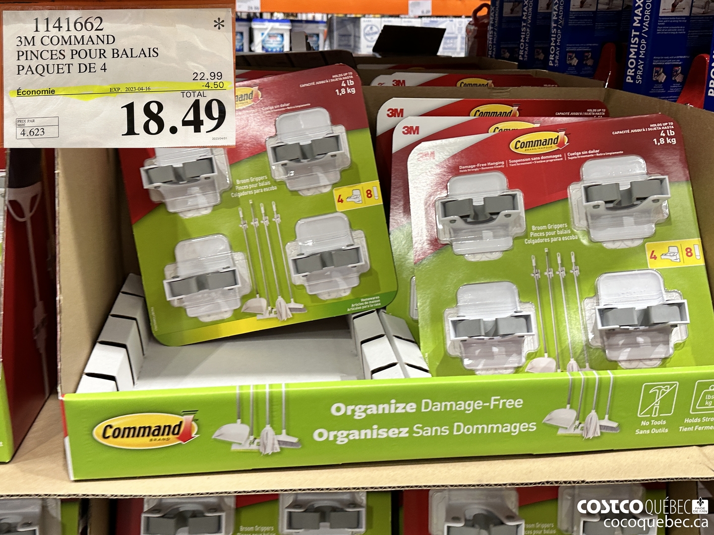 1141662 3M COMMAND PINCES POUR BALAITS paquet de 4 PRIX PAR unité PRIX DE VENTE  ($4.50 INSTANT SAVINGS EXPIRES ON 2023-04-16) $18.49