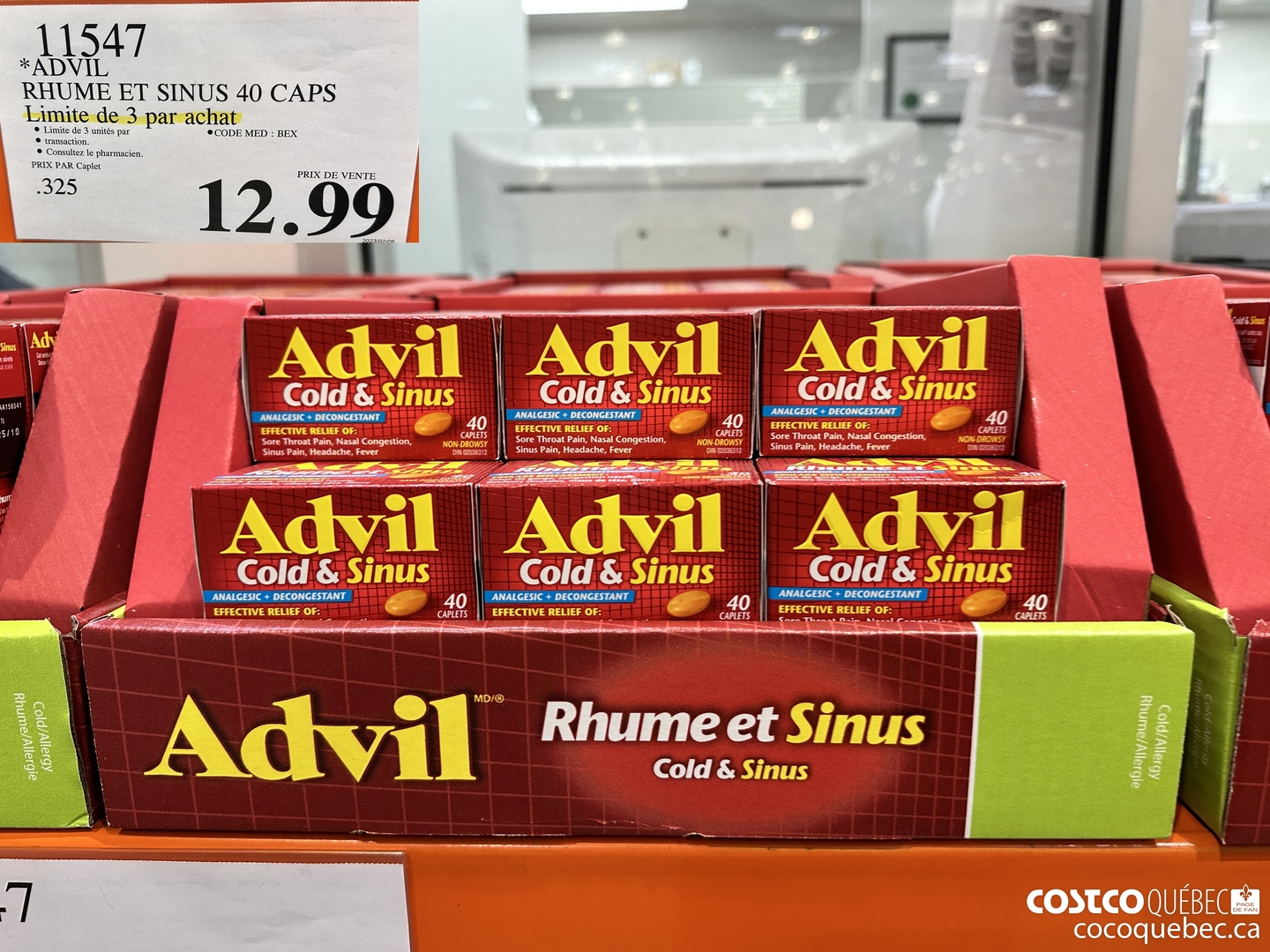 11547 “ADVIL RHUME ET SINUS 40 CAPS Limite de 3 par achat $12.99