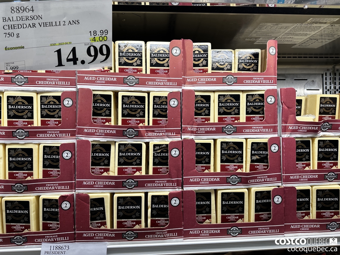 88964 BALDERSON CHEDDAR VIEILLI 2 ANS 750 G ($4.00 INSTANT SAVINGS EXPIRES ON 2023-04-30) $14.99