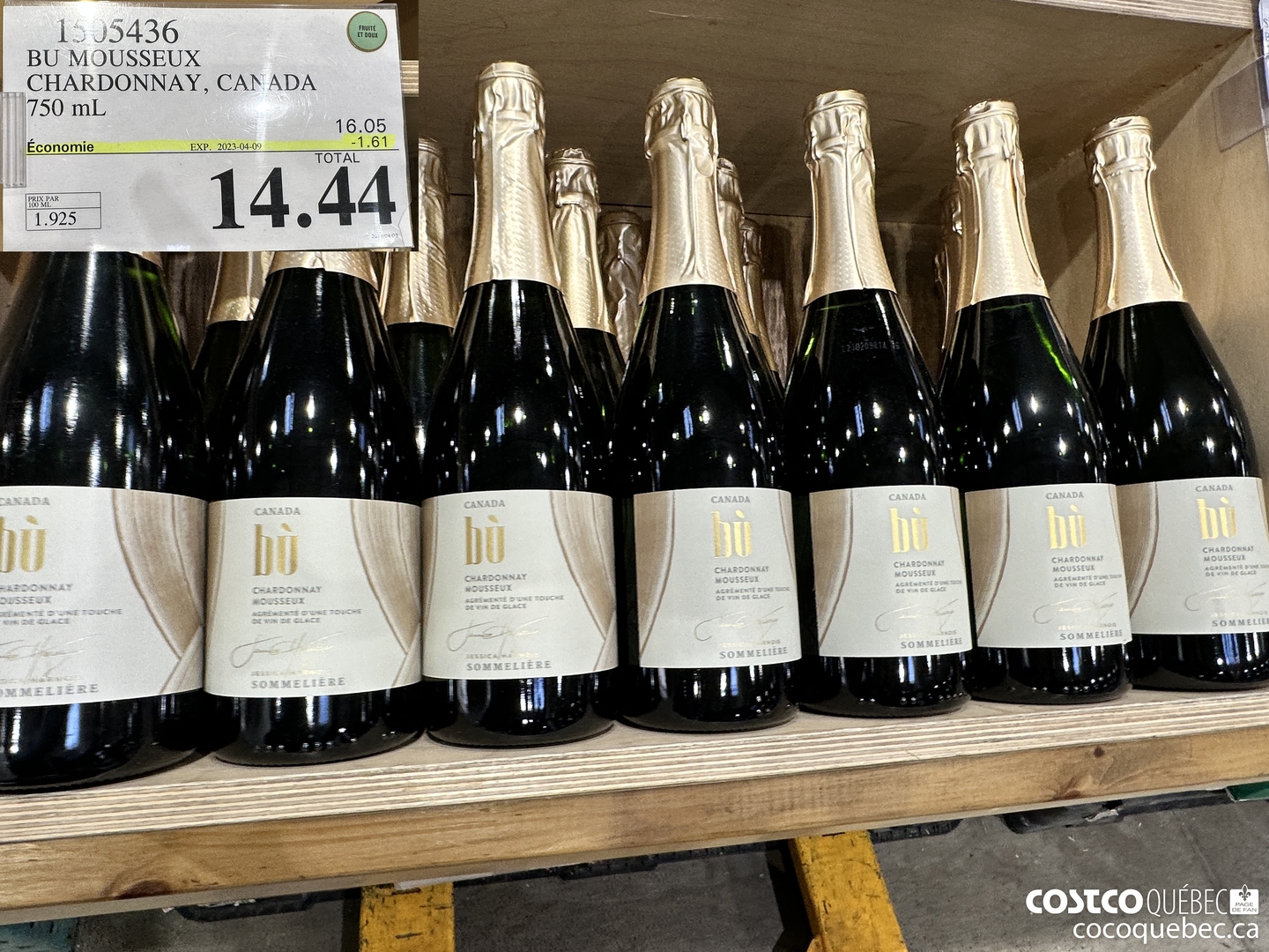 1535436 BU MOUSSEUX CHARDONNAY, CANADA 750 mL 2023-04-09  ($1.61 INSTANT SAVINGS EXPIRES ON 2023-04-09) $14.44