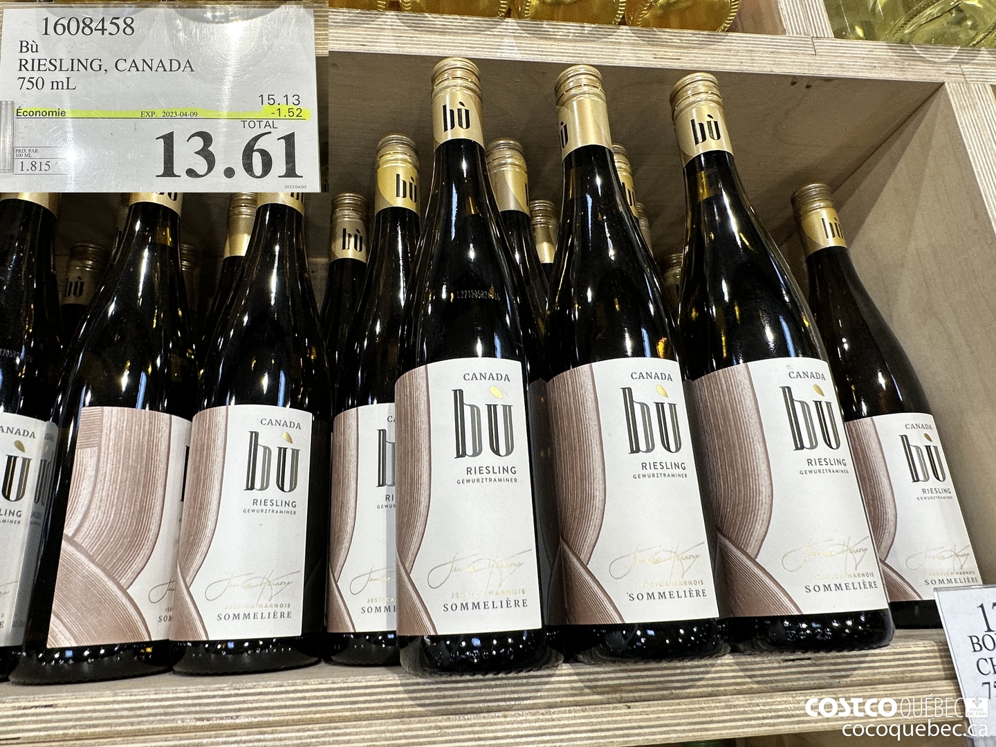 1608458 Bu PRIX PAR 100 ML PREX DE VENTE RIESLING, CANADA 2 | 1.913 750 mL  $13.61