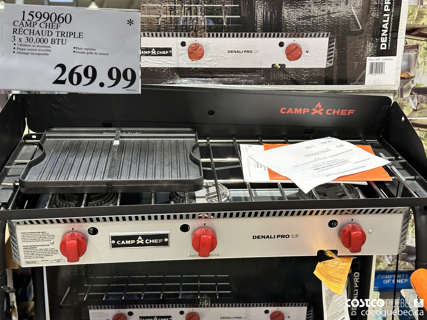 1599060 CAMP CHEF RECHAUD TRIPLE 3 x 30,000 BTU $269.99