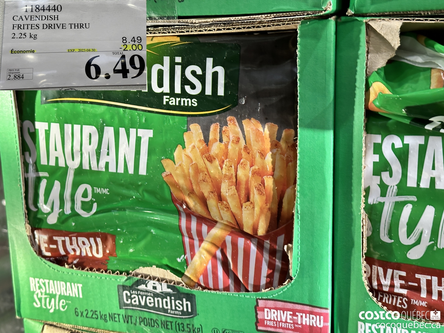 1184440 CAVENDISH FRITES DRIVE THRU 2.25 kg ($2.00 INSTANT SAVINGS EXPIRES ON 2023-04-30) $6.49