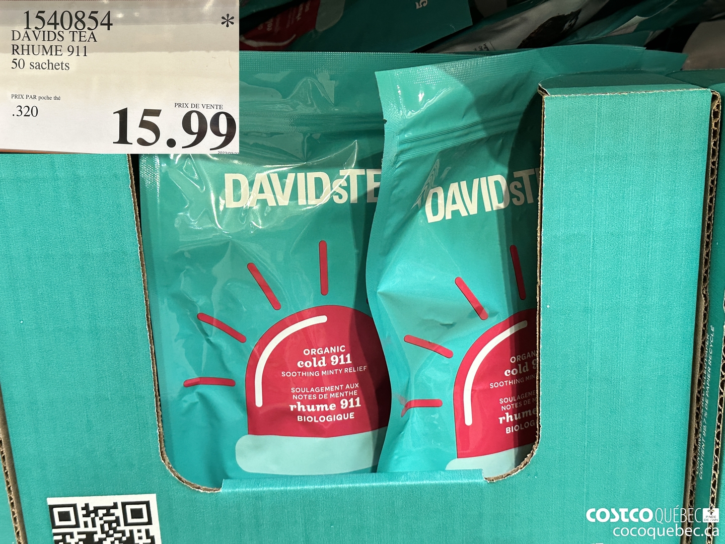 1540854 DAVIDS TEA RHUME 911 SO sachets $15.99
