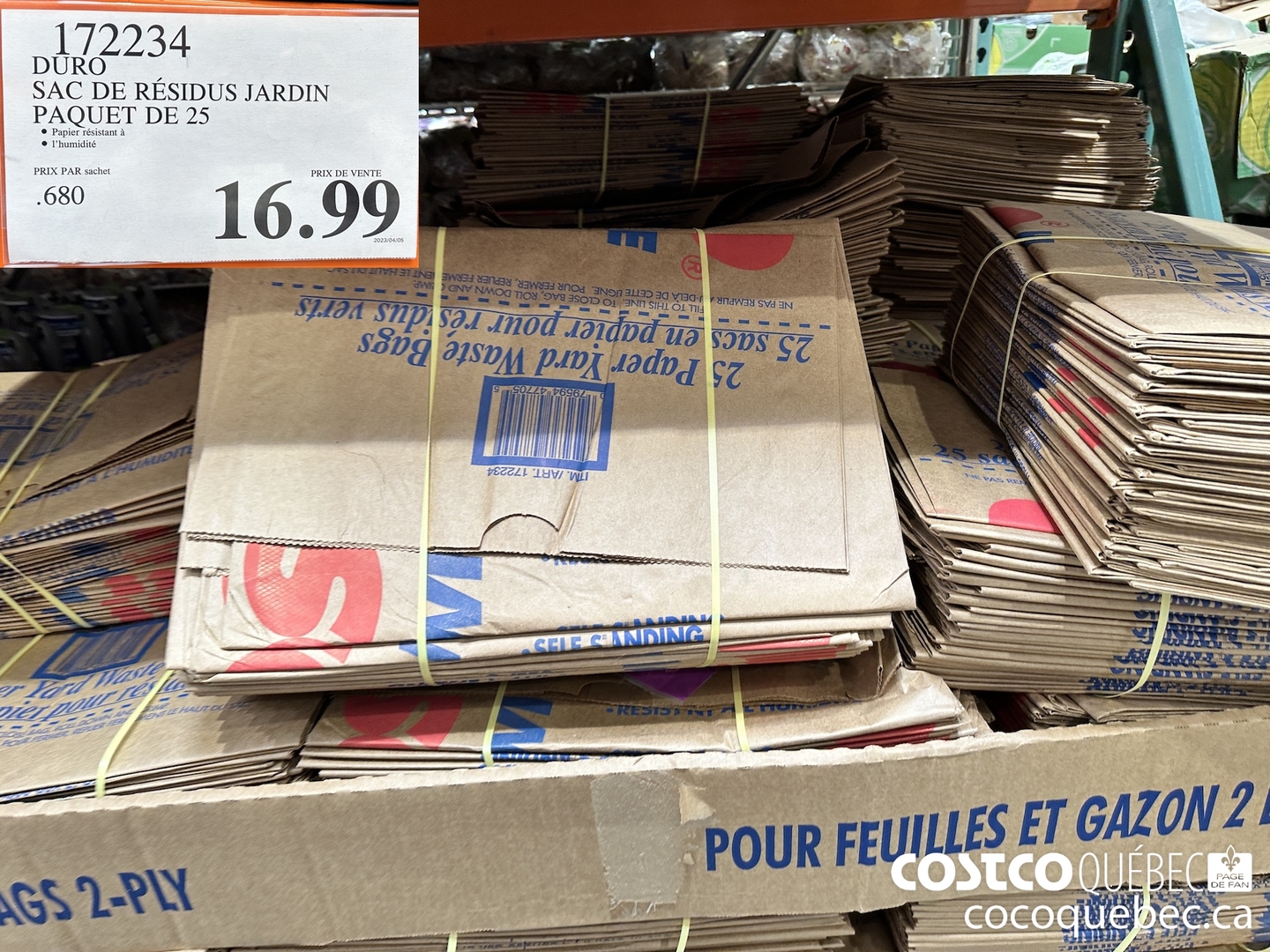 172234 DURO SAC DE RESIDUS JARDIN PAQUET DE 25 $16.99