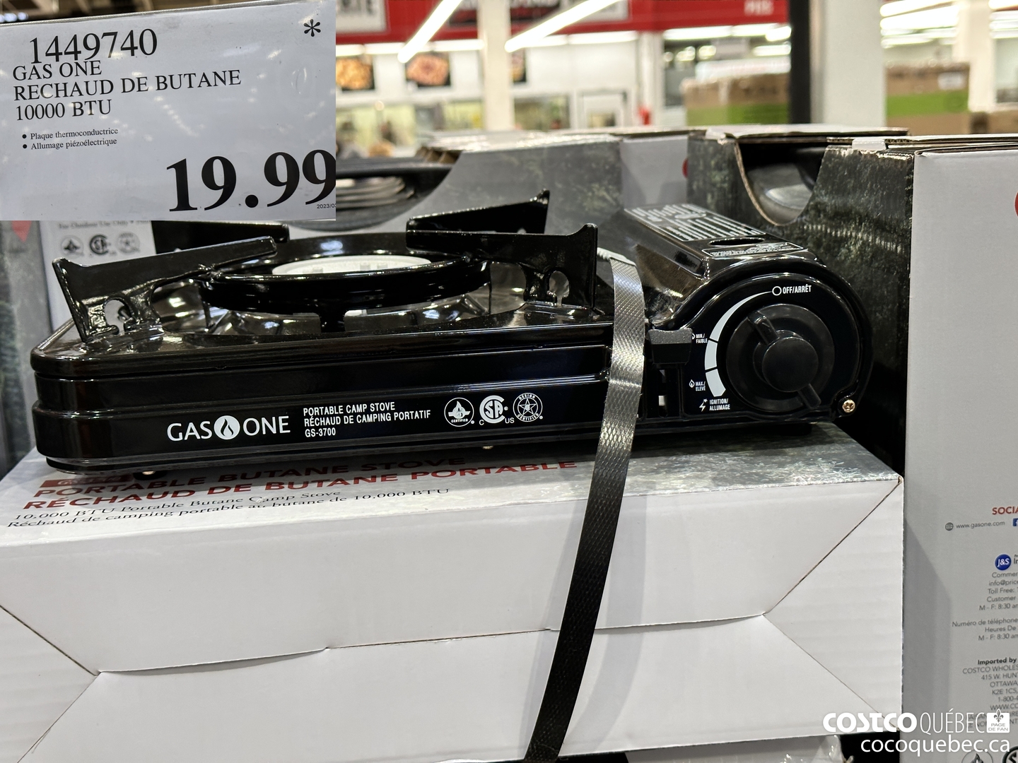 1449740 GAS ONE RECHAUD DE BUTANE 10000 BTU $19.99