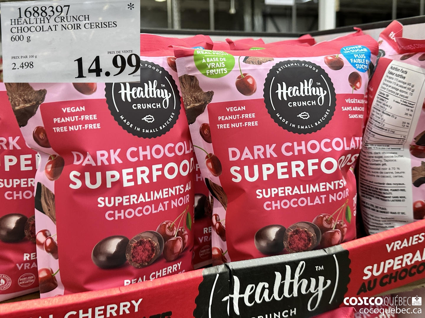 1688397 HEALTHY CRUNCH CHOCOLAT NOIR CERISES 600 g  $14.99