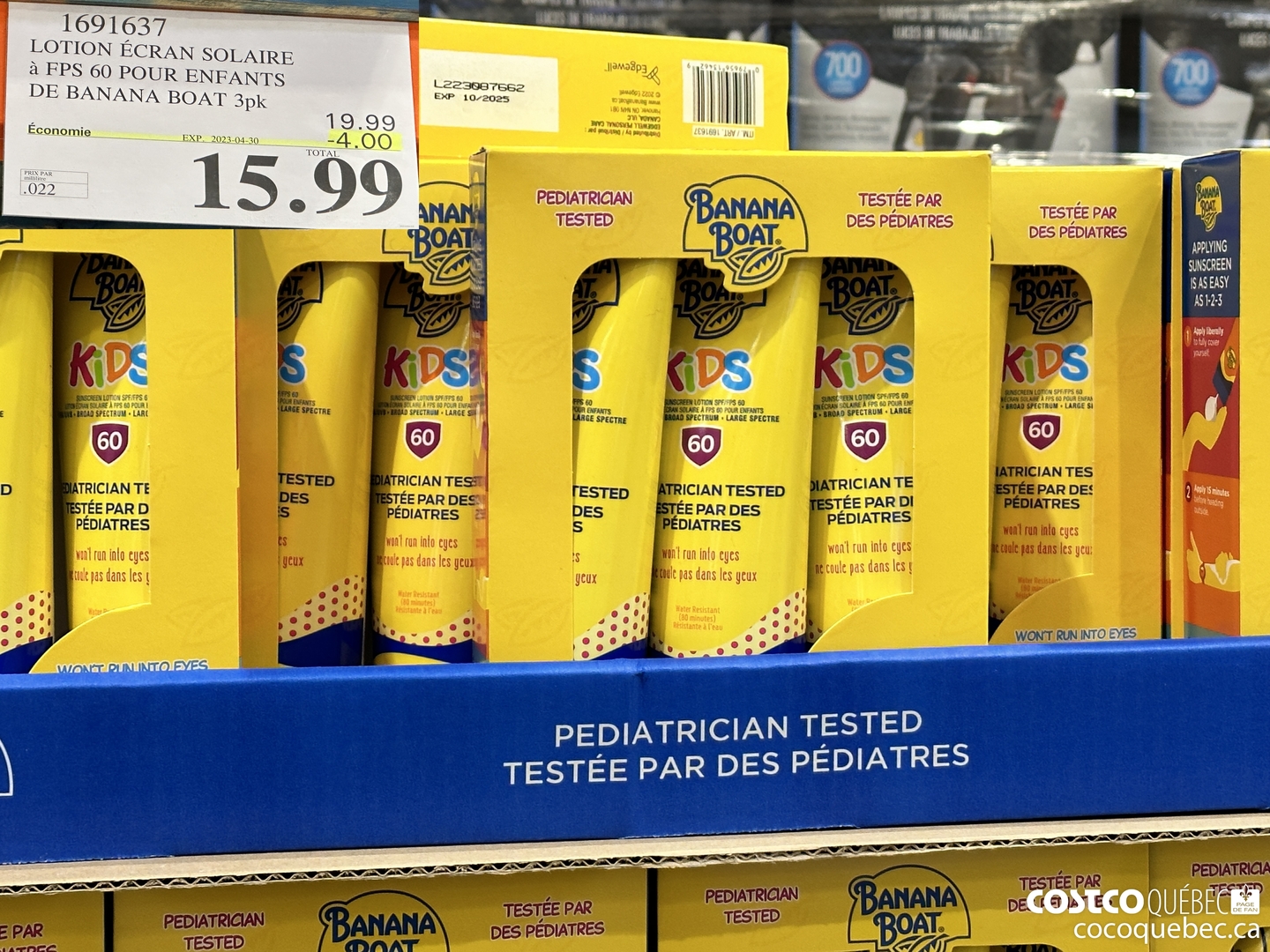 1691637 LOTION ECRAN SOLAIRE a FPS 60 POUR ENFANTS DE BANANA BOAT 3pk ($4.00 INSTANT SAVINGS EXPIRES ON 2023-04-30) $15.99