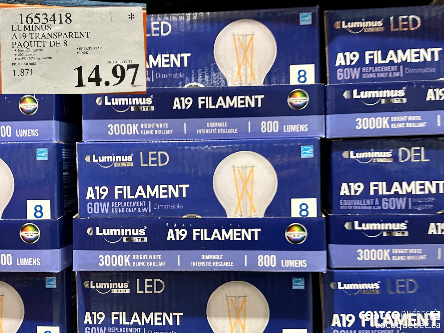 1653418 LUMINUS A\S FILAMENT PAQUET DE 8 $14.97