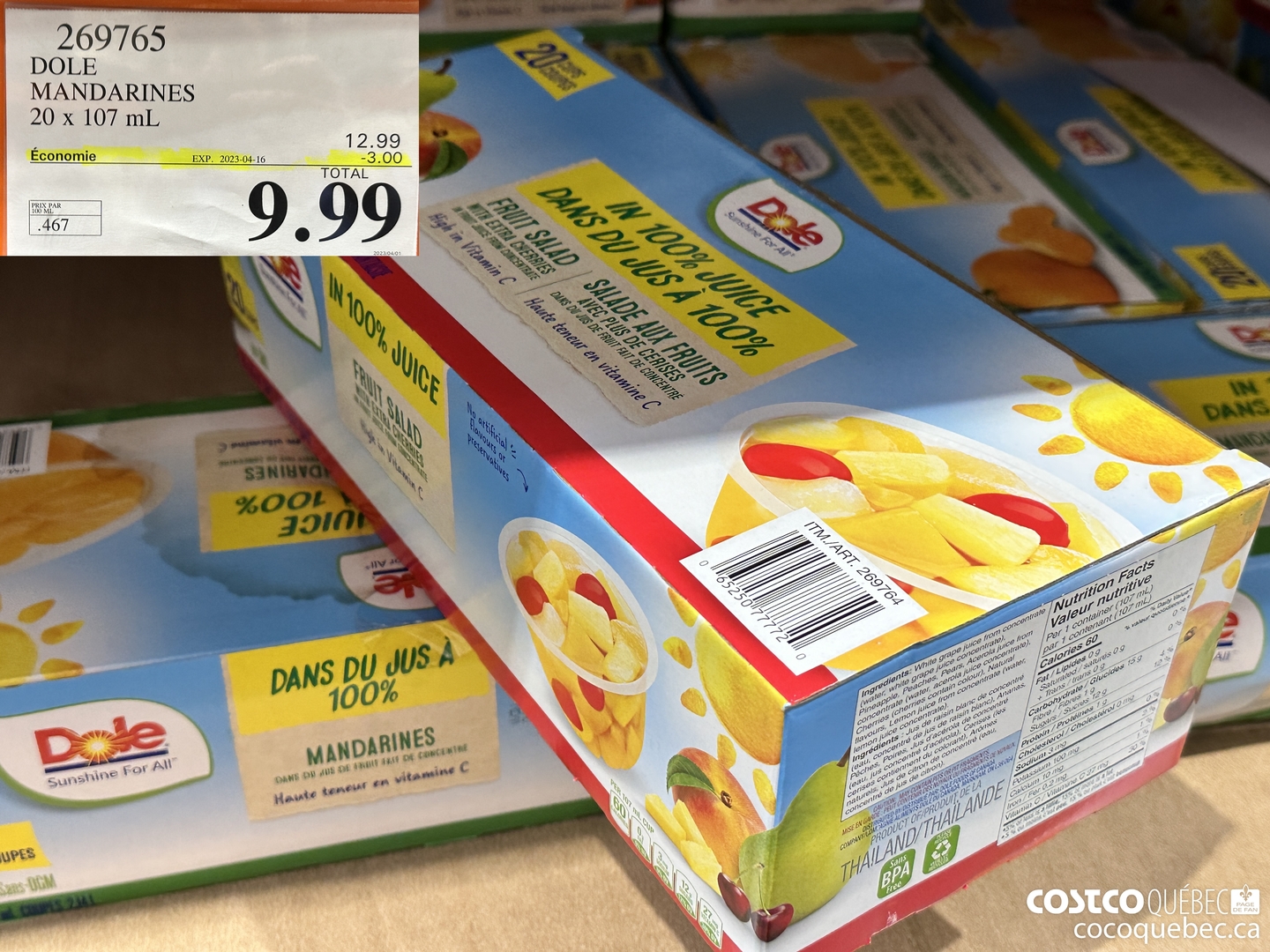 269765 MANDARINES 20 x 107 mL PRIX PAR 100 ML 443 eo.  ($3.00 INSTANT SAVINGS EXPIRES ON 2023-04-16) $9.99