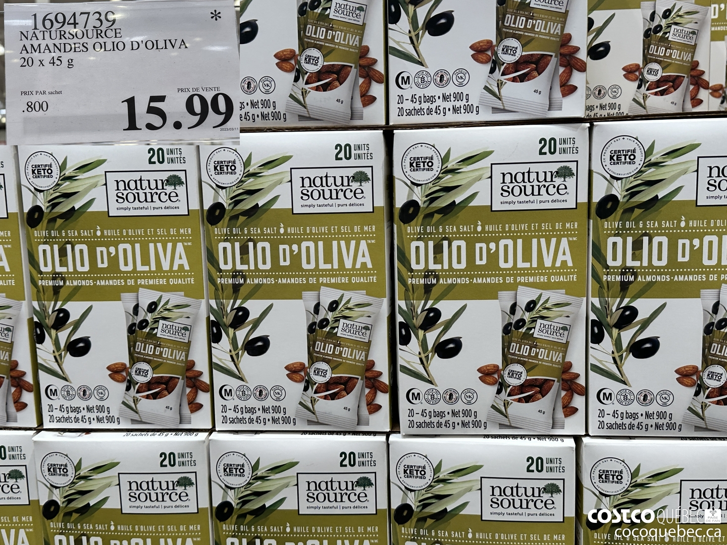1694739 NATURSOURCE AMANDES OLIO D'OLIVA 20 x 45 g PRIX PAR sachet  $15.99