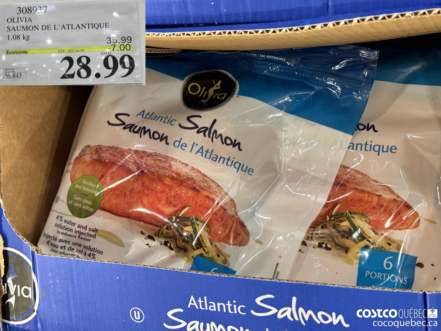 308937 OLIVIA SAUMON DE L'ATLANTIQUE 1.08 kg ($7.00 INSTANT SAVINGS EXPIRES ON 2023-04-09) $28.99