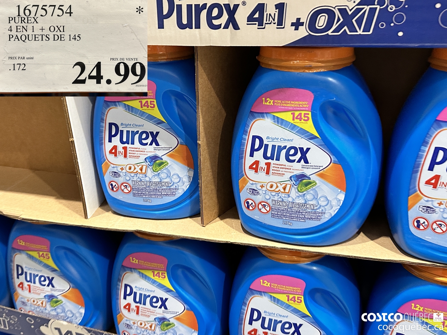 1675754 PUREX 4 EN 1 + OXI DOSE UNITAIRE PAQUETS DE 145 $24.99