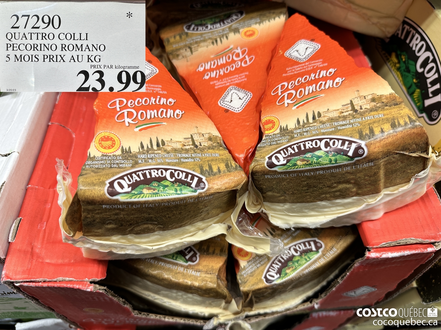 27290 QUATTRO COLLI PECORINO ROMANO 5S MOIS PRIX AU KG $23.99