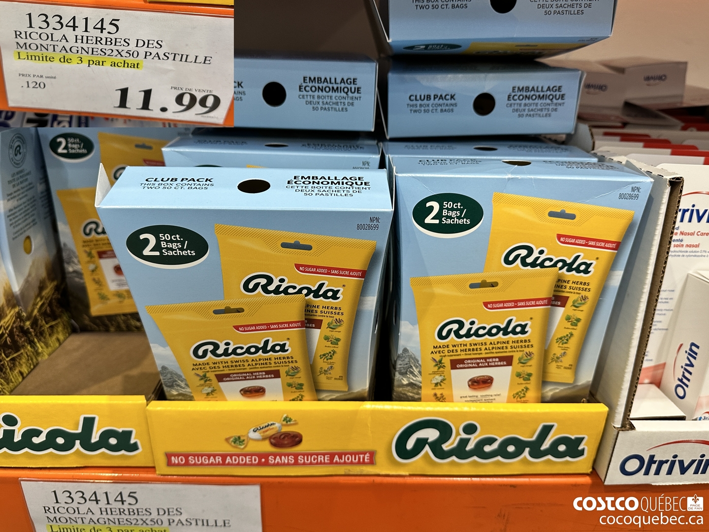 1334145 RICOLA HERBES DES MONTAGNES 2X50 PASTILLE Limite de 3 PAR ACHAT $11.99