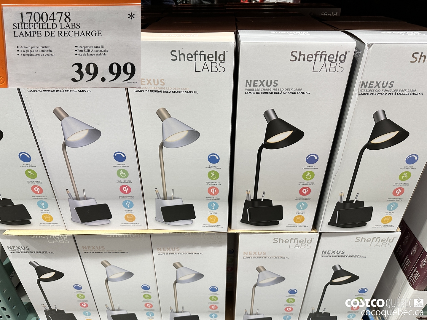 1700478 SHEFFIELD LABS LAMPE DE RECHARGE ® Activée par le toucher @Chargement sans fil @ 3 réglages de luminosité ® Port USB-A secondaire @ 3 températures de couleur @téte de lampe réglable $39.99