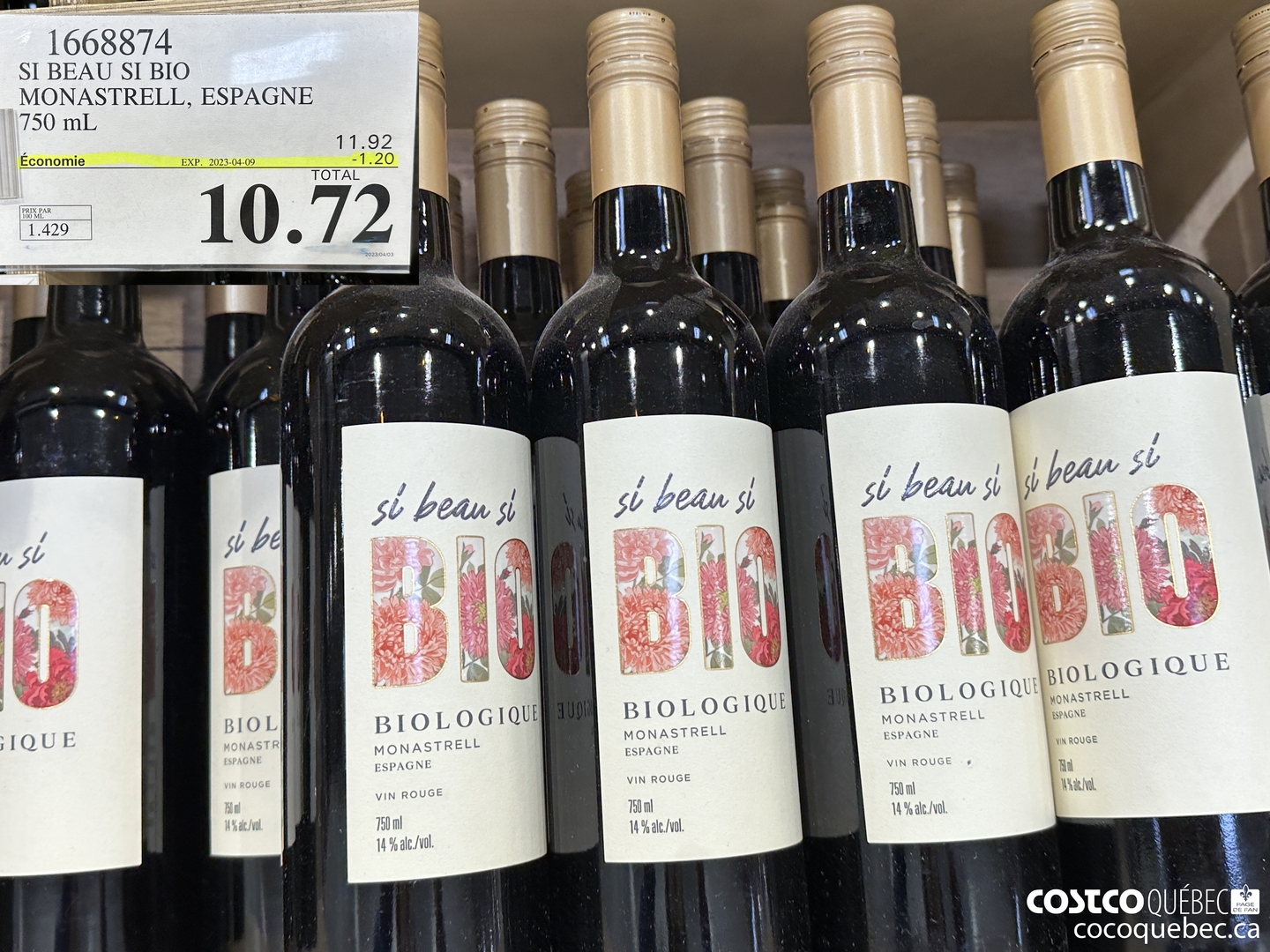 1668874 SI BEAU SI BIO MONASTRELL, ESPAGNE 750 mL ($1.20 INSTANT SAVINGS EXPIRES ON 2023-04-09) $10.72