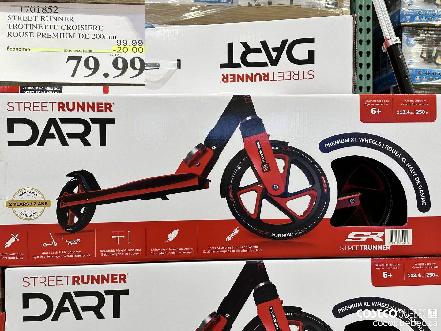 1701852 STREET RUNNER TROTINETTE CROISIERE ROUSE PREMIUM DE 200mm  ($20.00 INSTANT SAVINGS EXPIRES ON 2023-04-30) $79.99