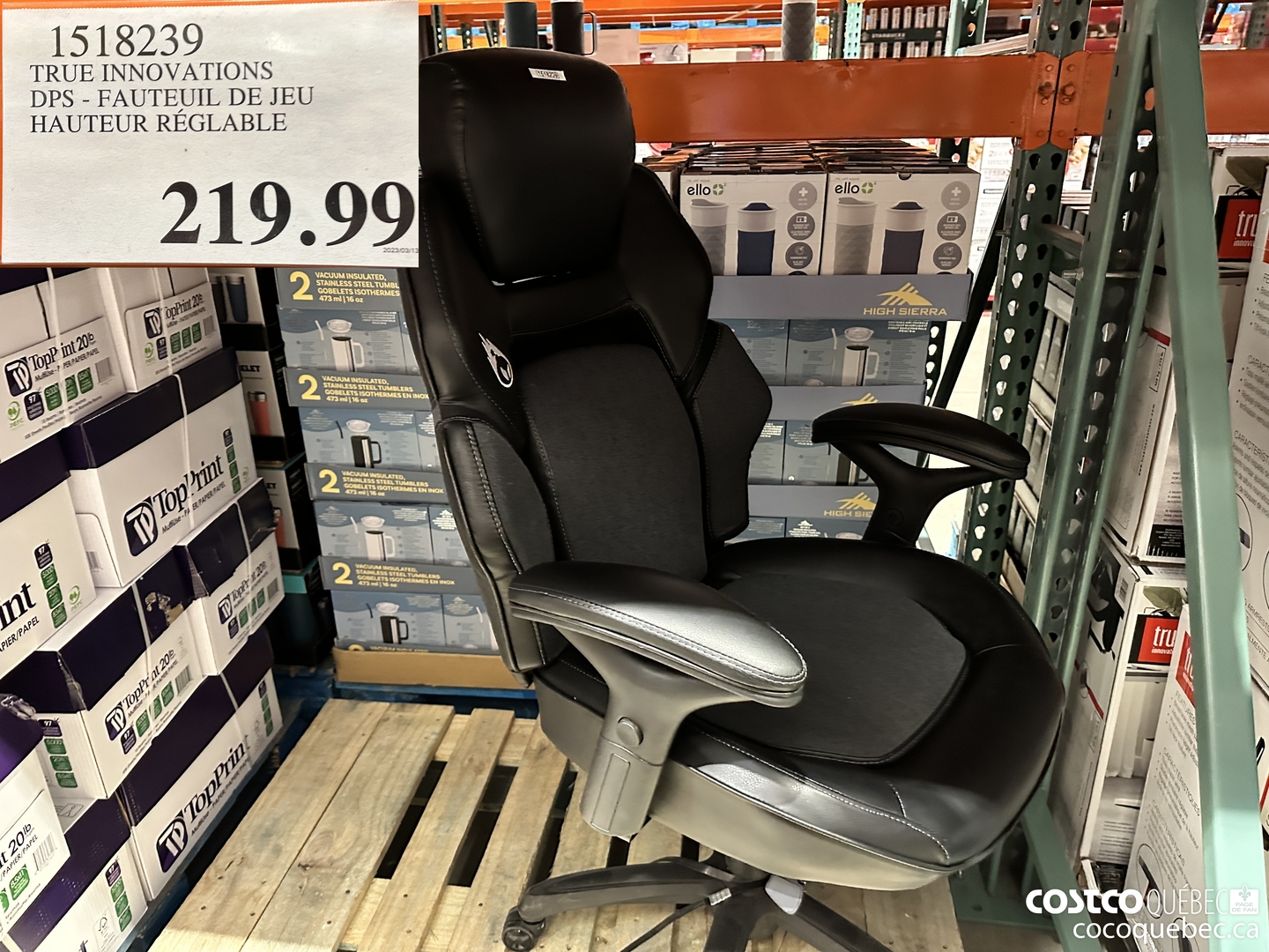 1518239 TRUE INNOVATIONS DPS - FAUTEUIL DE JEU GRIS HAUTEUR REGLABLE $219.99