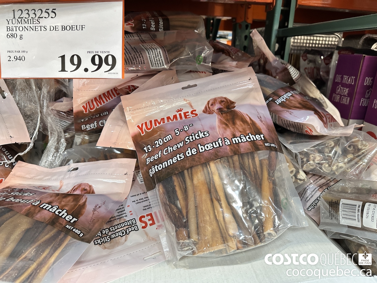 1233255 YUMMIES BATONNETS DE BOEUF 680 G $19.99