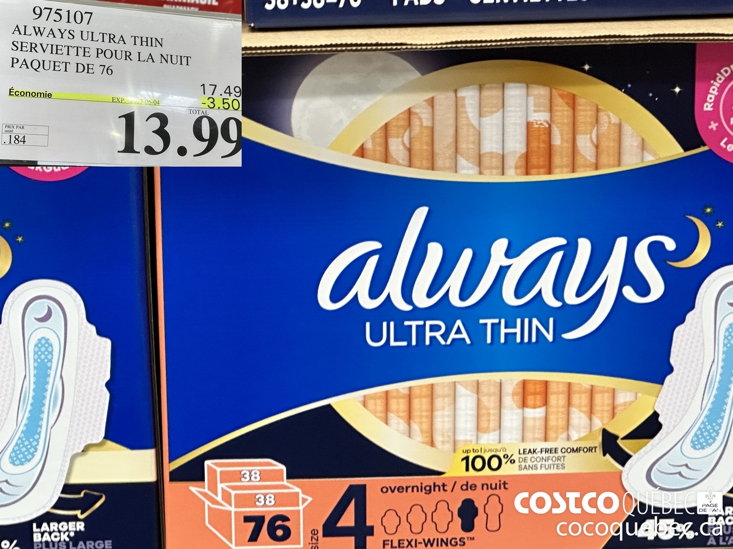 975107 ALWAYS ULTRA THIN SERVIETTE POUR LA NUIT ($3.50 INSTANT SAVINGS EXPIRES ON 2023-06-04) $13.99