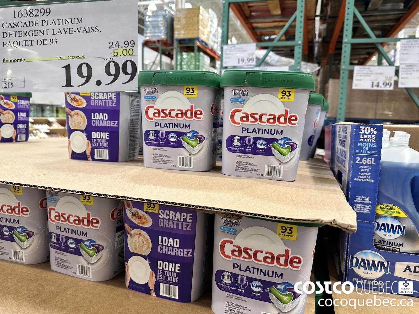 1638299 CASCADE PLATINUM DETERGENT LAVE-VAISS. PAQUET DE 93  ($5.00 INSTANT SAVINGS EXPIRES ON 2023-05-28) $19.99