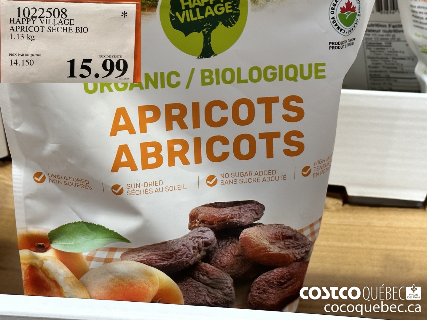 1022508 HAPPY VILLAGE APRICOT SECHE BIO $15.99