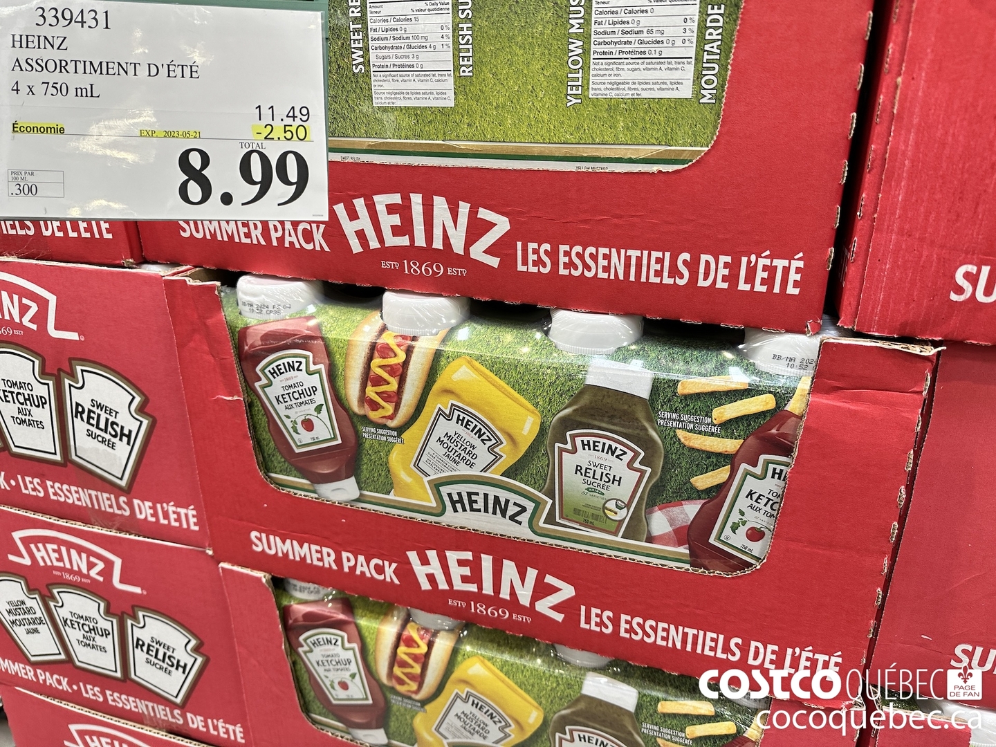 339431 HEINZ ASSORTIMENT D'ETE 4x 750 mL ($2.50 INSTANT SAVINGS EXPIRES ON 2023-05-21) $8.99