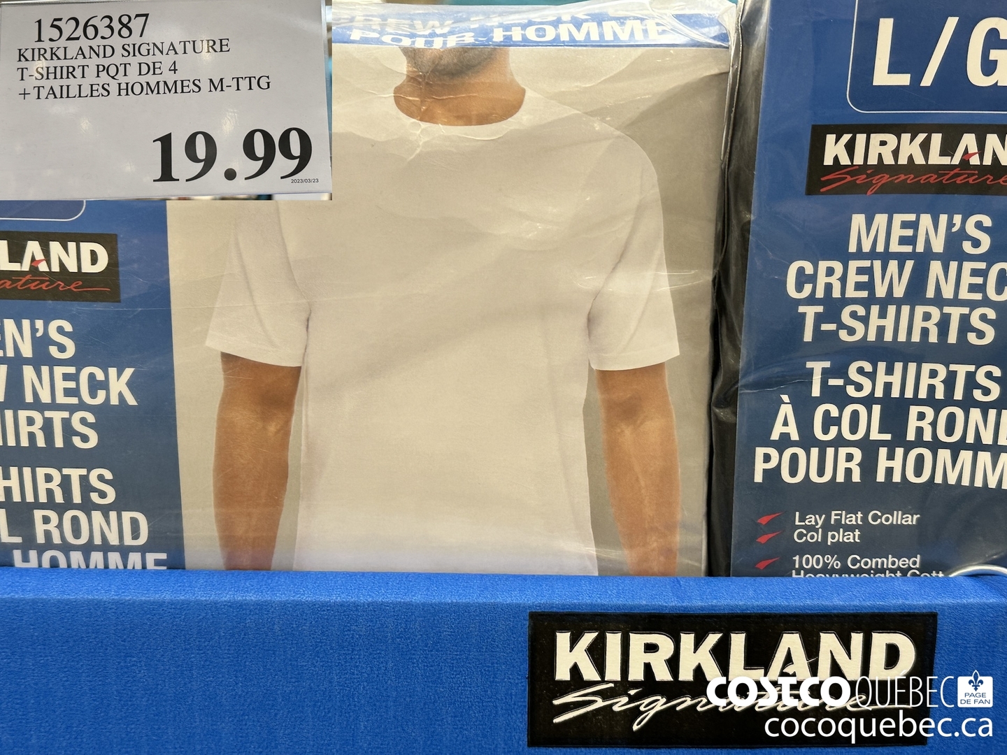 1526387 KIRKLAND Bee URE T-SHIRT PQT DE 4 +TAILLES HOMMES M-TTG $19.99