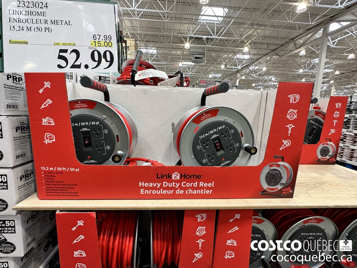 2323024 LINKQ2IHOME ENROULEUR METAL 15,24 M (50 PI) © 4 Prises d ($15.00 INSTANT SAVINGS EXPIRES ON 2023-05-28) $52.99
