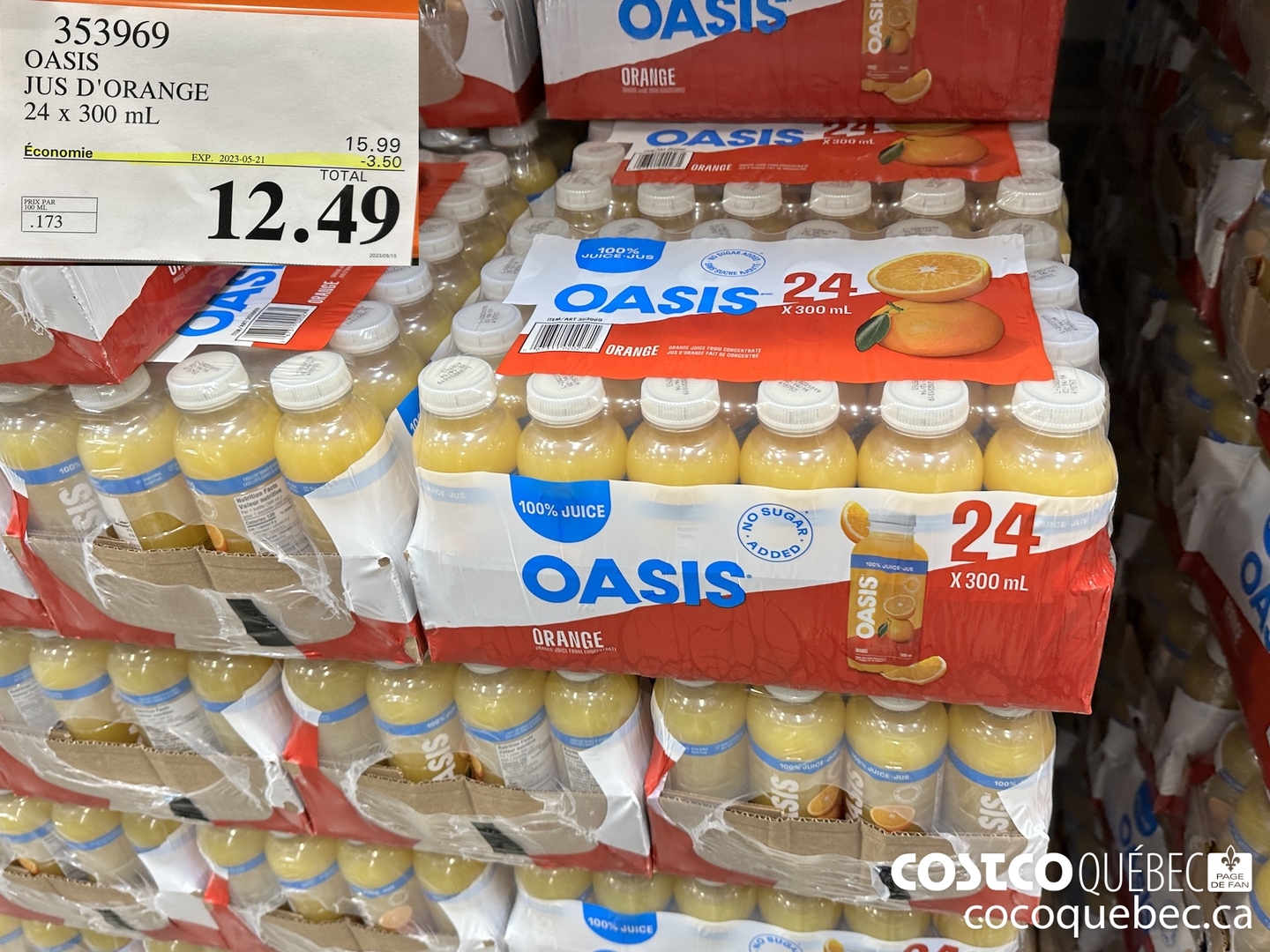 353969 OASIS JUS D'ORANGE 24 x 300 mL a  ($3.50 INSTANT SAVINGS EXPIRES ON 2023-05-21) $12.49