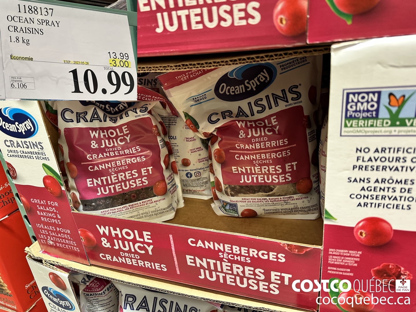 1188137 OCEAN SPRAY CRAISINS 1.8 kg  22023-05-28 ($3.00 INSTANT SAVINGS) $10.99