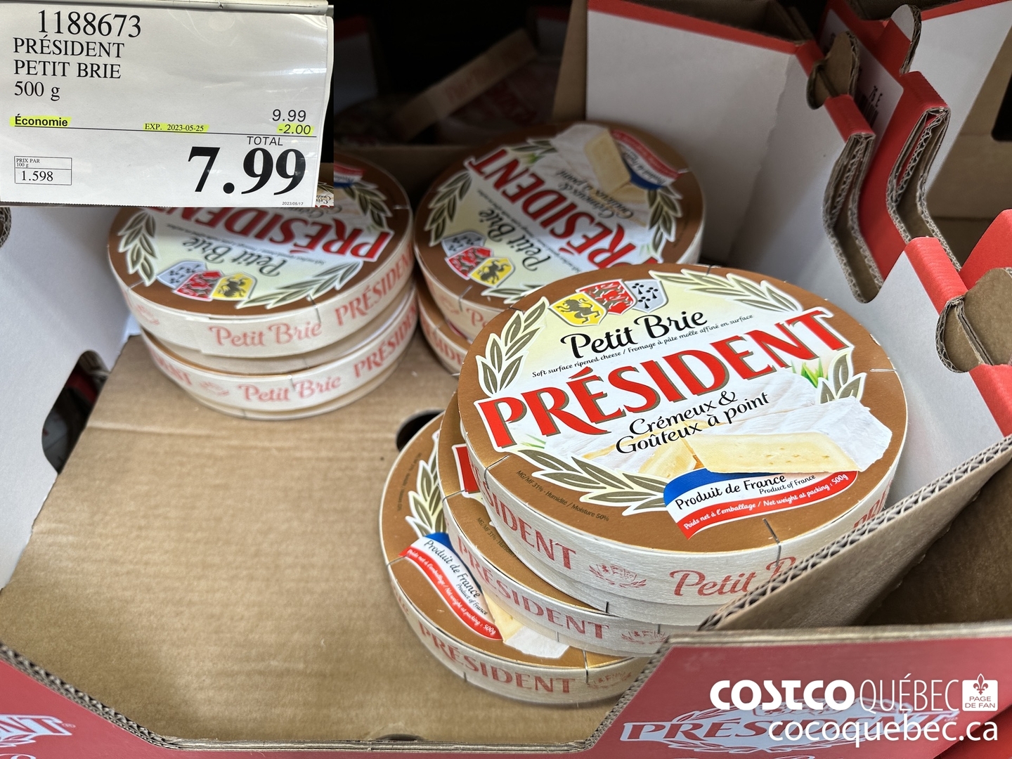 1188673 PRESIDENT PETIT BRIE 500 g ($2.00 INSTANT SAVINGS EXPIRES ON 2023-05-25) $7.99
