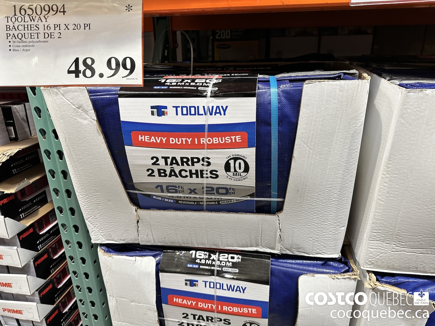 1650994 TOOLWAY BaCHES 16 PI X 20 PI PAQUET DE 2 $48.99