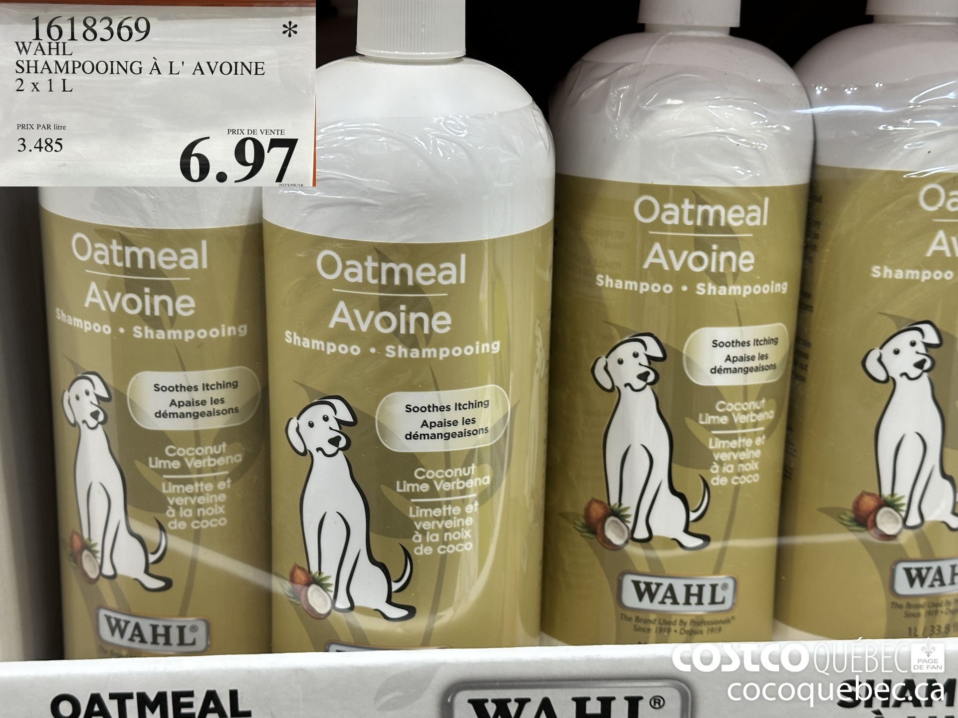 1618369 WAHL . SHAMPOOING A L' AVOINE 2x1 L $6.97