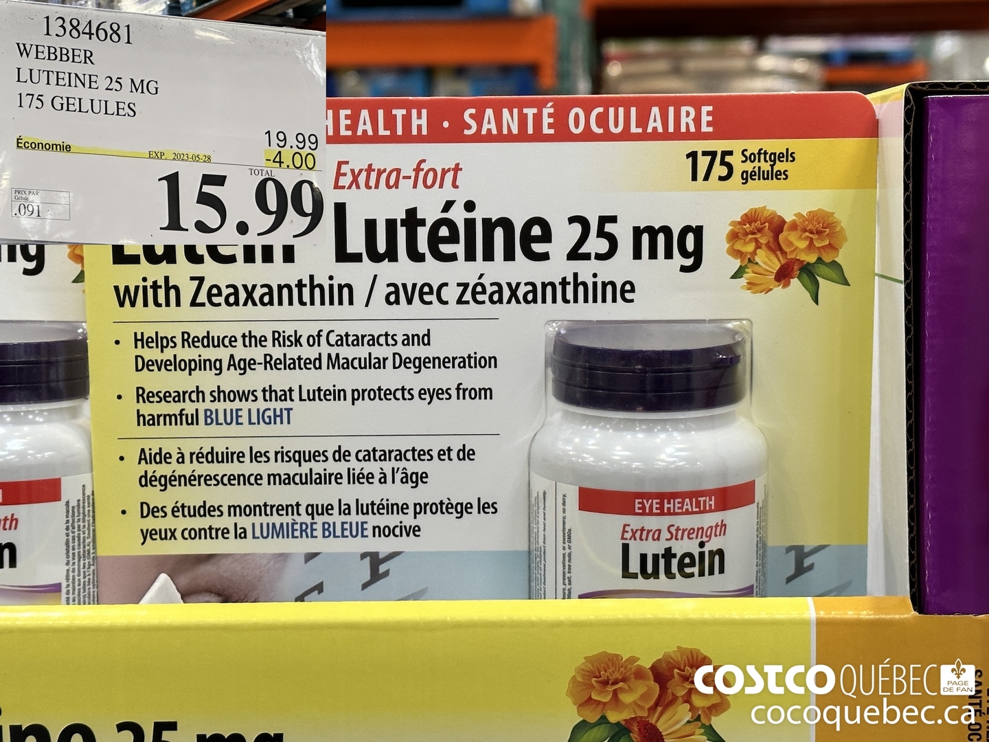 1384681 WEBBER LUTEINE 25 MG 175 GELULES  ($4.00 INSTANT SAVINGS EXPIRES ON 2023-05-28) $15.99