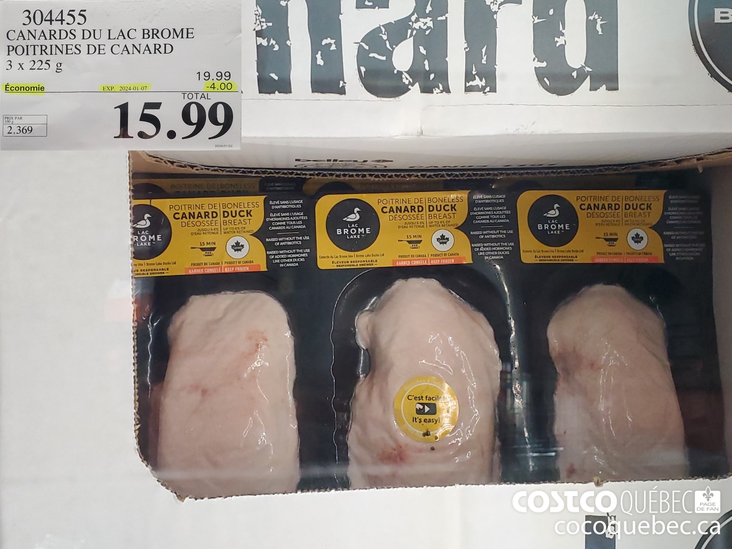 304455 CANARDS DU LAC BROME POITRINES DE CANARD  ($4.00 INSTANT SAVINGS EXPIRES ON 2024-01-07) $15.99