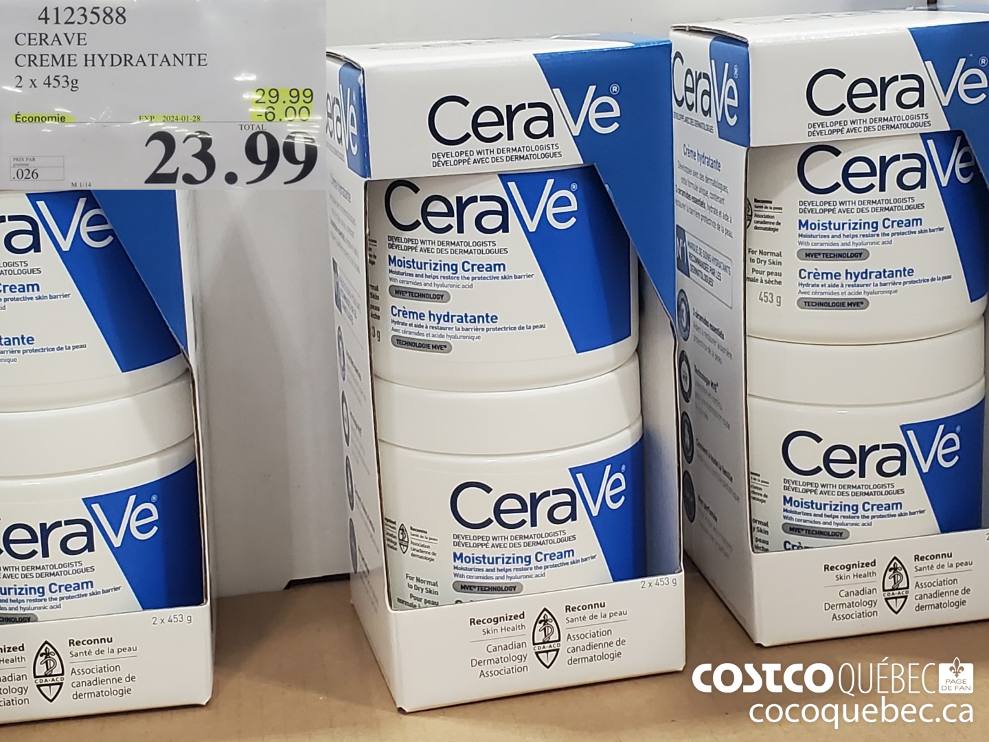 4123588 CERAVE CREME HYDRATANTE 2 x 453g ($6.00 INSTANT SAVINGS EXPIRES ON 2024-01-28) $23.99