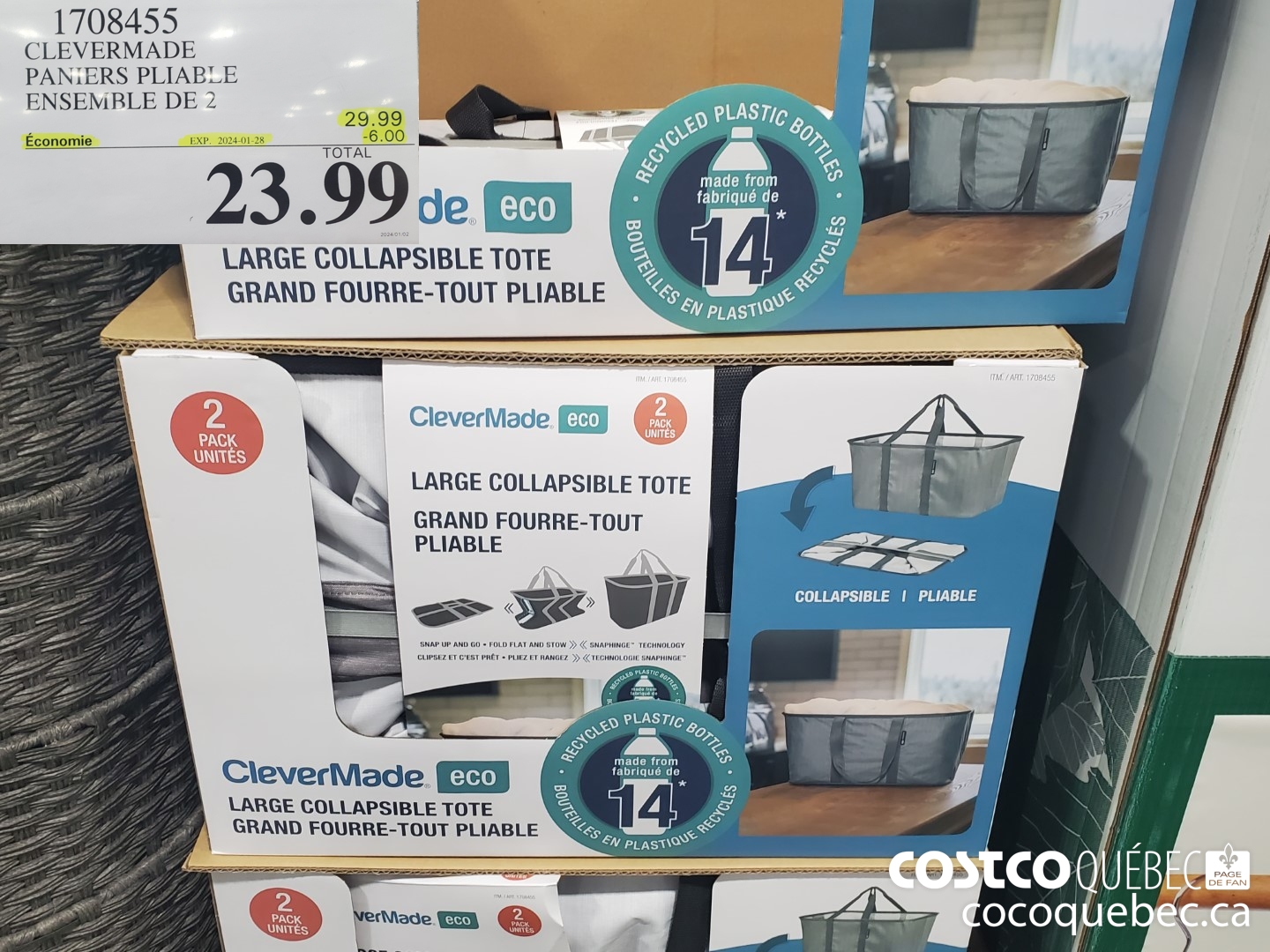 1708455 CLEVERMADE PANiERS PLIABLE ENSEMBLE DE 2  ($6.00 INSTANT SAVINGS EXPIRES ON 2024-01-28) $23.99