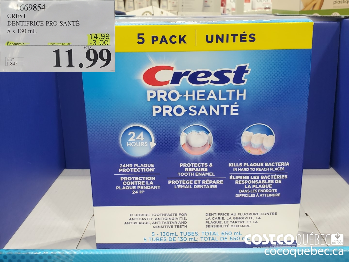 1669854 CREST DENTIFRICE PRO-SANTE 5 x 130ml  ($3.00 INSTANT SAVINGS EXPIRES ON 2024-01-28) $11.99