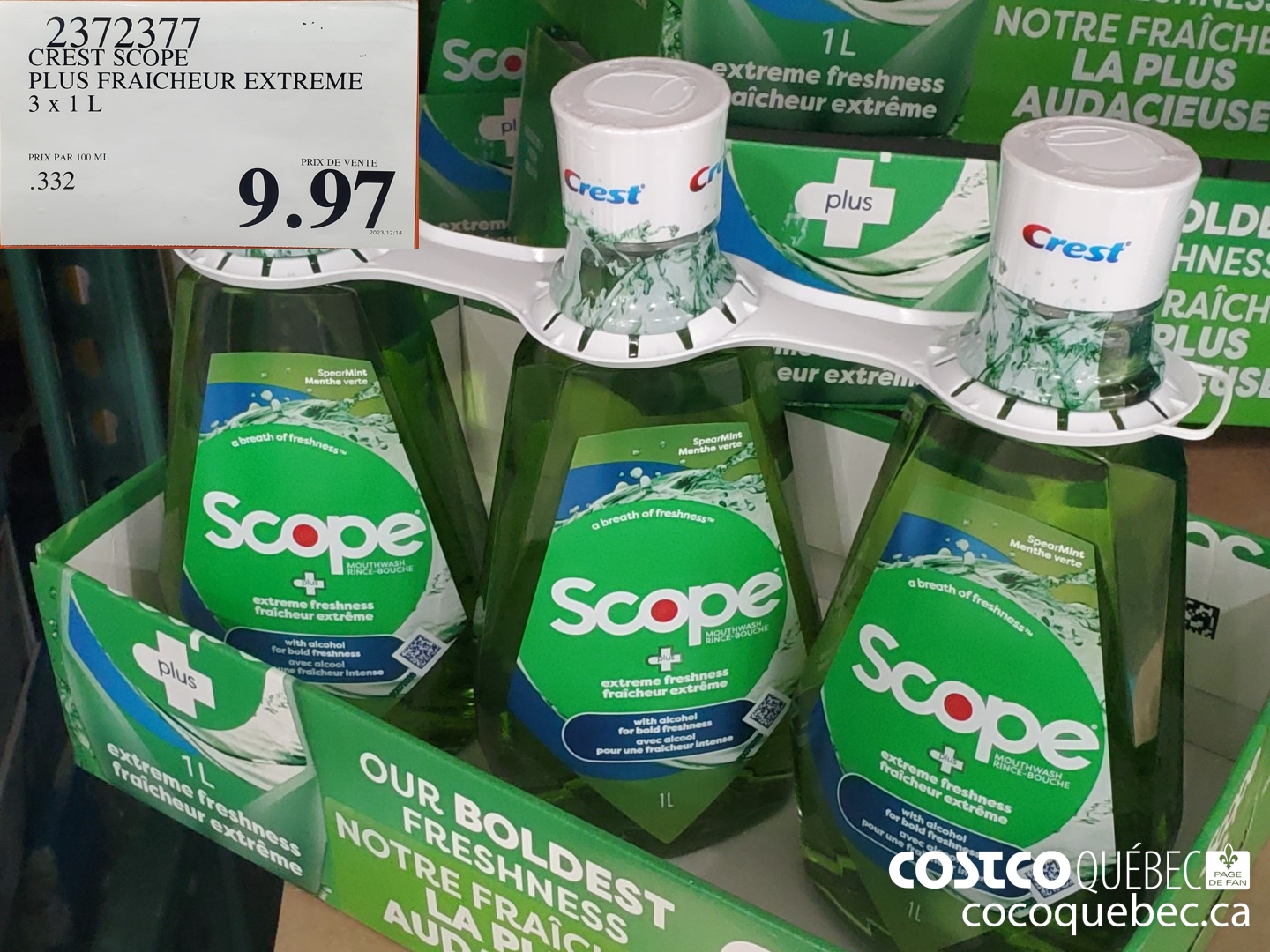 2372377 CREST SCOPE PLUS FRAICHEUR EXTREME 3.5% SIE  $9.97