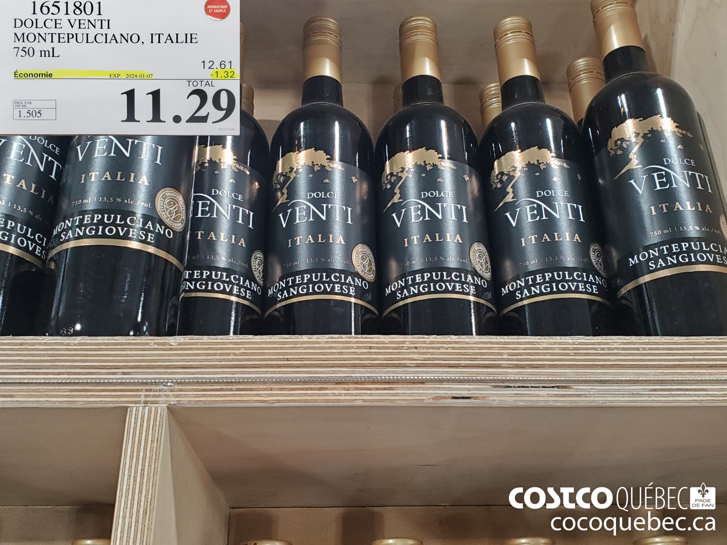 1651801 DOLCE VENTI MONTEPULCIANO, ITALIE 750 mL ($1.32 INSTANT SAVINGS EXPIRES ON 2024-01-07) $11.29